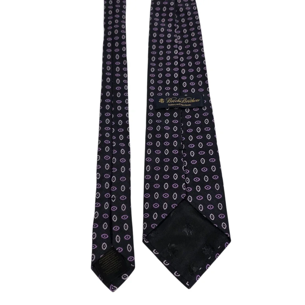 Brooks Brothers Mens Necktie Navy Purple Floral Silk Embroidered Luxury Designer